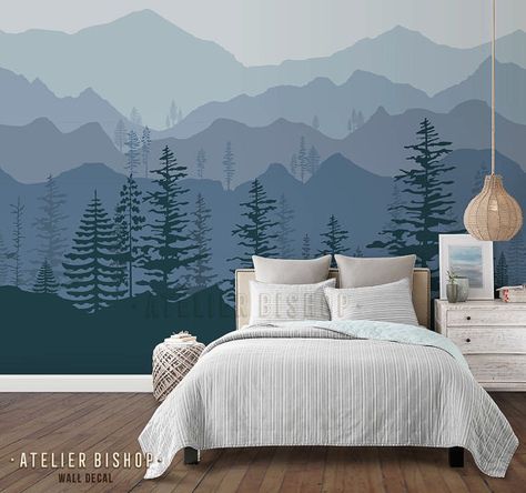 Ombre Mountain Scenery with Pine forest trees wallpaper. Can be made to match your desire color scheme. This wallpaper comes with adhesive ready, you can transform your wall instantly, easily.  * Full Pattern as shown on picture need 5 rolls (5 Quantity) ----------------------- GET 20% OFF WHEN YOU ORDER 5 ROLLS AND ABOVE, just enter this COUPON CODE WHEN CHECKOUT  ABWALL20OFF -----------------------  ITEM CODE AB008   SIZE each roll Size (approx) : 23”w x 96”h   WHATS INCLUDED  • 1 roll • In... Tree Playroom, Outdoorsy Nursery, Safe Wallpaper, Room Forest, Ombre Mountains, Woodland Room, Cloud Nursery, Mountain Mural, Pine Trees Forest