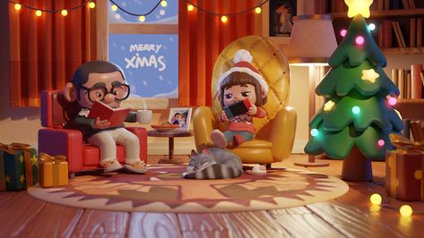 ArtStation - Merry Christmas, pong pon Christmas Video, Kids Theater, Light Games, Christmas Card Art, Book Illustration Art, Game Illustration, Christmas Post, 3d Artwork, Christmas Gif