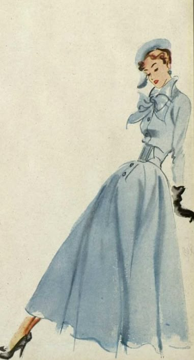 Ciao Bellísima - Vintage Sketchbook; Robert Piguet Design, 1948 40s Mode, Vintage Fashion Sketches, Fashion Illustration Face, Fashion Illustration Vintage, Face Sketch, Fashion Art Illustration, Fashion Design Drawings, Vestidos Vintage, Fashion Design Sketches