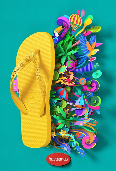 HAVAIANAS CRAFT PAPER on Behance Gcse Artists, Carnaval Inspo, Havana Theme, Creative Ads, Nature Themed, Craft Paper, Creative Advertising, Design Reference, Flip Flop