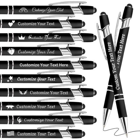 PRICES MAY VARY. Custom Pens Personalized: Free engraving custom pen with black ink,Writing smoothly. Up to 2 lines can be customized, each line can be up to 35 characters (including spaces). Personalized Pens Bulk: We provide 1/10/20/30/50/100/150/200/300 set of custom pens. A single pen is packaged in a gift box, and more than 10 pens are packaged in felt. Multifunctional Pen: Customized pen is press-to-use. One end is for smooth writing on paper (black ink), the other end can be used for the Personalized Pens With Cricut, Mens Epoxy Pens, Black Pencil Stationery For Personal Use, Surprise 60th, Text Gift, 0.38 Mm Pens, Fountain Pens For Sale, Personalised Pens, Custom Pens