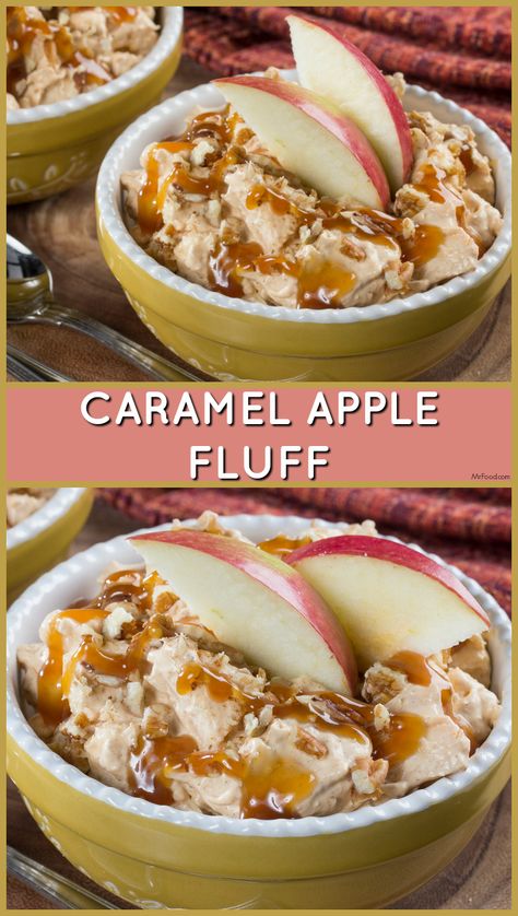 If you're going to make fluff this fall, this is the fluff you've got to make. Our Caramel Apple Fluff is loaded with all of your favorite fall flavors! Carmel Desserts Ideas, Caramel Apple Fluff, 2023 Desserts, Mr Food Recipes, Fall Fun Food, Fluff Recipe, Fall Soup Recipes, Chili Recipe Easy, Apple Pies