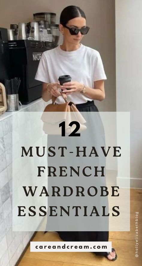 Uncover French fashion with our blog post featuring 12 must-have French wardrobe essentials. Fill your closet with the staple clothing pieces embodying the Parisian chic style, and learn how to dress like a French woman. Explore these timeless french style wardrobe basics now. French Women Office Style, French Fashion Style Over 40, Simple French Fashion, Classic French Outfits Parisian Style, Staple Pieces For Wardrobe Outfit Ideas, Parisian Business Style, French Woman Capsule Wardrobe, Minimalist French Wardrobe, How To Look French Woman