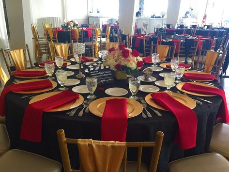 Red Gold Table Setting, Bond Theme Party, Hollywood 90s, Red Candy Buffet, James Bond Theme Party, Red Carpet Theme Party, Event Planning Binder, Red Carpet Theme, Event Planning Worksheet