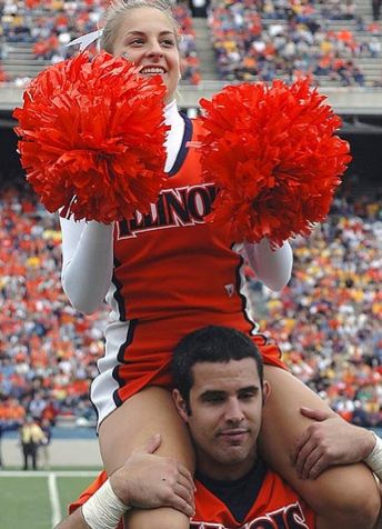 SHOULDER SIT: Stunt where the flyer is standing with both feet placed on the shoulders of the base #Cheerleading #Cheer #Stunt #Level1 #CheerWordOfTheWeek Cheer Music, Big Ten, Dance Teams, A Football, Music Mix, Football Game, Football Games, Cheerleading, Picture Video