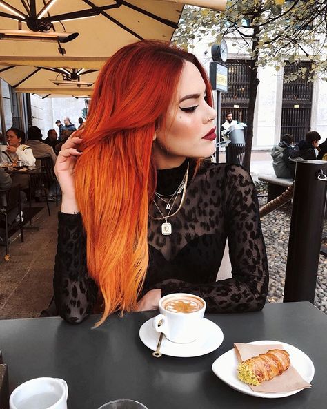 Fire Hair Color, Coffee Hair Color, Orange Ombre Hair, Red Pink Hair, Hair Growth Progress, Red Orange Hair, Cheveux Oranges, Coffee Hair, Fire Hair