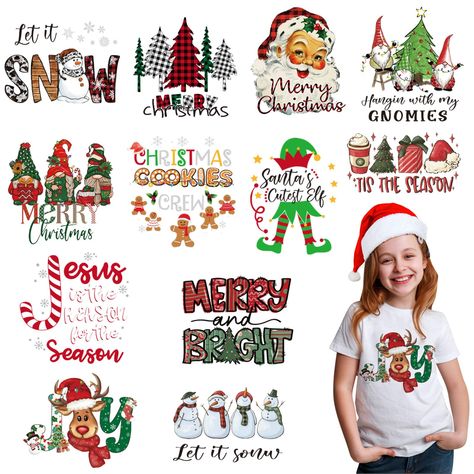 PRICES MAY VARY. Christmas Iron On Patches:The Christmas heat transfer vinyl sets features classic Christmas patterns,include Santa Claus,snowman,gingerbread man,gnome,Christmas tree,elk etc,vividly printed with noticeable words.They can light up the atmosphere of Christmas and bring you joy. Package Include:Our Christmas heat transfer vinyl include 12 sheets of Christmas heat transfer stickers,plus one instruction.Enough patterns to meet your needs.The length and width runs from 6 to 9in accord Christmas Iron On Transfers, Gnome Christmas Tree, Hoodie Diy, Pajama Bag, Meaningful Christmas, Diy Pillow Covers, Christmas Shirts For Kids, Cute Christmas Shirts, Christmas Patterns