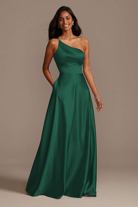 Asymmetrical Bridesmaid Dress, Neutral Bridesmaid Dresses, One Shoulder Bridesmaid, Bridesmaid Dress Styles, Green Bridesmaid Dresses, Long Bridesmaid Dress, فستان سهرة, Satin Bridesmaid Dresses, Long Bridesmaid Dresses