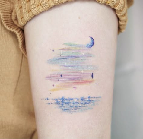 Tattoo Ideas Moon, Tattoo Sunset, Sky Tattoo, Tattoo Sea, Make Tattoos, Sunset Tattoo, Sky Tattoos, Arm Tattoo Ideas, Sea Tattoo