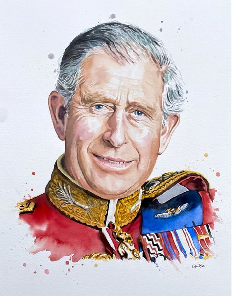 King Charles Lll, Society Art, King Charles Coronation, Charles Coronation, Royal Family Portrait, Image King, Prinz Charles, Watercolour Portrait, Royal Family Pictures