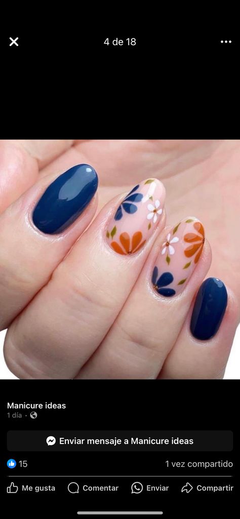 Navy Blue Fall Nail Designs, Blue Thanksgiving Nails, Navy Fall Nails, Navy Blue Fall Nails, Blue Fall Nails, Blue Thanksgiving, Thanksgiving Nail Art, Cute Gel Nails, Thanksgiving Nails