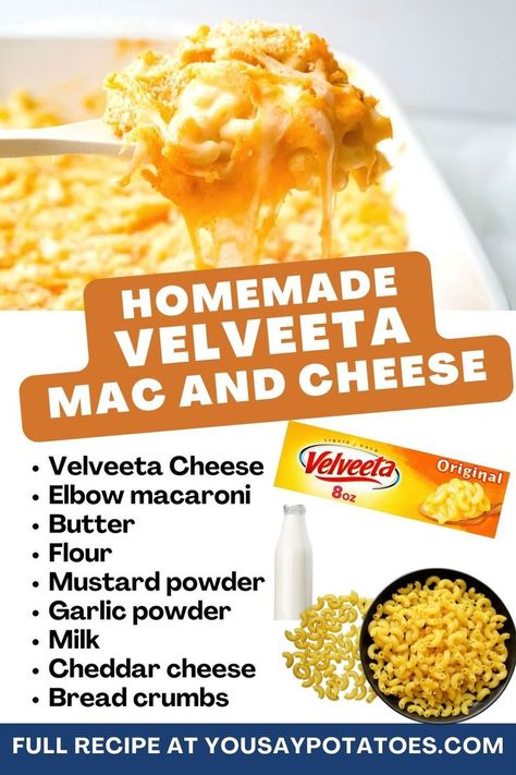 This super creamy homemade Velveeta Mac and Cheese recipe is sure to please the whole family. Macaroni cheese is a classic dish that never goes out of style and this one is easy with a rich homemade cheese sauce. This dish is creamy, comforting, and above all, delicious! Homemade Velveeta Mac And Cheese, Velveeta Mac And Cheese Recipe, Homemade Mac And Cheese Recipe Easy, Recipes With Velveeta Cheese, Homemade Velveeta, Velveeta Mac And Cheese, Velveeta Recipes, Best Mac N Cheese Recipe, Thanksgiving Menu Ideas Side Dishes