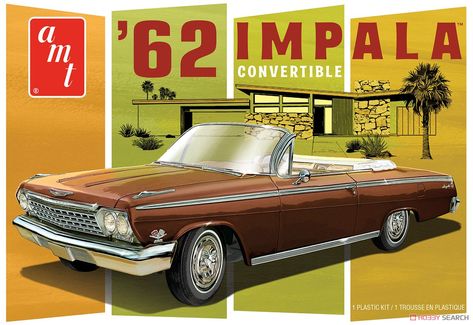 1962 Chevy Impala Convertible (Model Car) Package1 Cabriolet Cars, 1962 Chevy Impala, Impala Convertible, Model Cars Kits, Plastic Model Kit, Model Paint, Chevy Impala, Vintage Models, Box Car