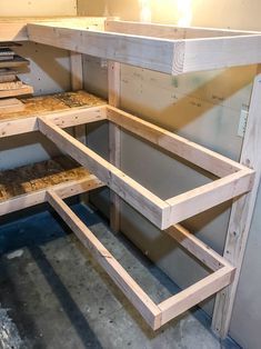 To make corner storage shelves, leave off one of the front legs of one unit. If you keep all the measurements the same, they should match up perfectly! Corner Shelves Ideas, Garage Shelving Plans, Basement Shelving, Shed Shelving, Corner Shelf Ideas, Corner Storage Shelves, Diy Storage Shelves, Garage Shelves, Garage Storage Shelves