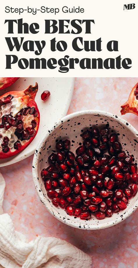 How to Cut a Pomegranate! Reliable, QUICK & EASY, no fuss, no mess! #minimalistbaker #howto #pomegranate Open A Pomegranate, Minimalist Baker, Messy Kitchen, Pomegranate Seeds, Cooking Inspiration, Easy Cooking, Sweet Snacks, Creative Food, Nutritious Meals