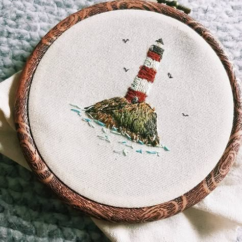 Lighthouse Embroidery, Embroider Ideas, Diy Embroidery Patterns, Hand Embroidery Projects, Embroidery Patterns Vintage, Cute Embroidery, Simple Embroidery, 자수 디자인, Hand Embroidery Art