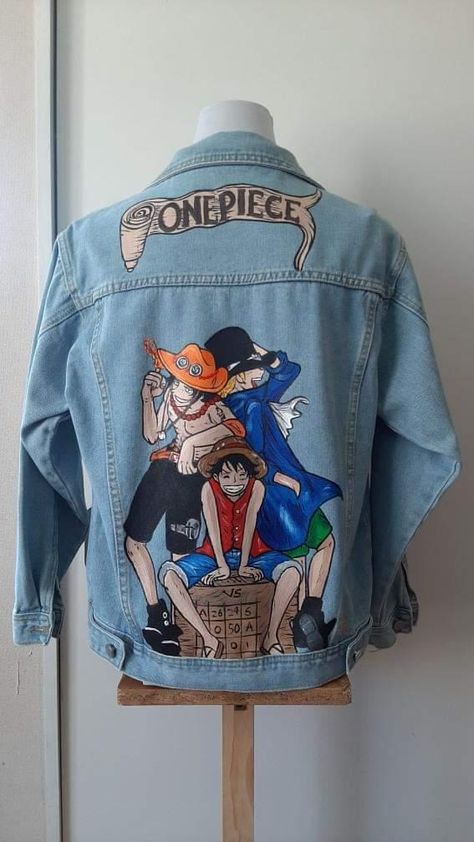 Anime Jacket Design, Custom Jean Jacket Ideas, Custom Jeans Diy, Painted Clothes Diy, Custom Denim Jacket, Hand Painted Denim Jacket, Denim Art, Painted Denim Jacket, Painted Jacket