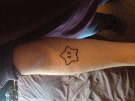 My Mario Star Tattoo Nintendo Star Tattoo, Small Nintendo Tattoo, Nintendo Tattoo Ideas, Mario Star Tattoo, Mario Stars, Rapper Tattoos, Cool Little Tattoos, Star Mario, Tattoo Ideas Cute