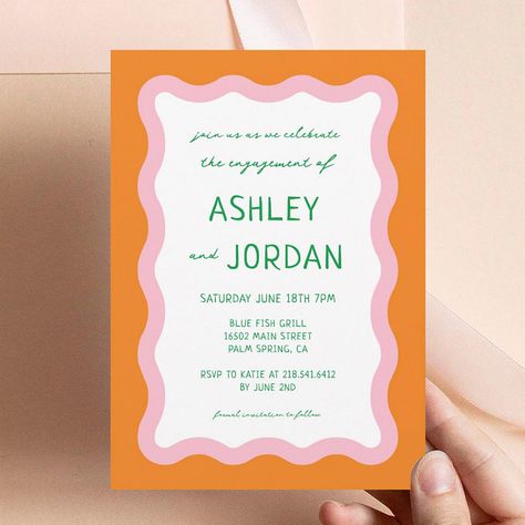 Retro Engagement Party, Casual Engagement Party, Invitations Engagement, Engagement Party Diy, 70s Wedding, Retro Wedding Invitations, Colorful Wedding Invitations, Engagement Announcement, Engagement Invitations