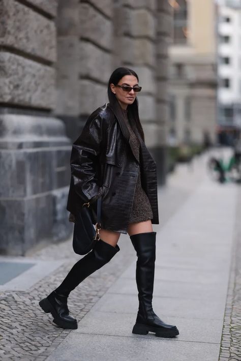 These Thigh-High Boots Outfit Ideas Are the Perfect Alternative to Winter Tights | Marie Claire Thigh High Boots Outfits, Boots Outfit Ideas, Thigh High Boots Outfit, Winter Tights, High Boots Outfit, Boots Outfits, Fashion Book, Everyone Knows, Fashion Books