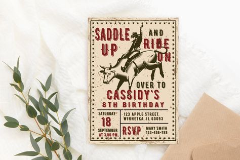 Bull Rodeo, Rootin Tootin, Western Birthday Party, Girl Western, Western Birthday, Rodeo Cowgirl, Cowgirl Party, Bull Riding, Birthday Invitations Girl