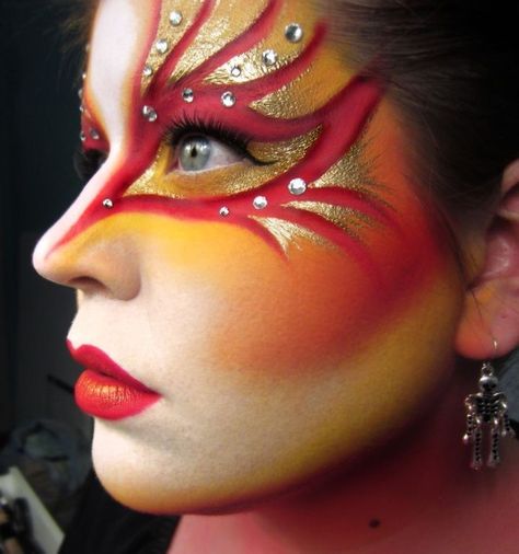 Carnaval Make-up, Dragon Makeup, Bird Makeup, Fire Makeup, Fantasy Make-up, Halloweenský Makeup, Drawing Realistic, Theatrical Makeup, Special Effects Makeup