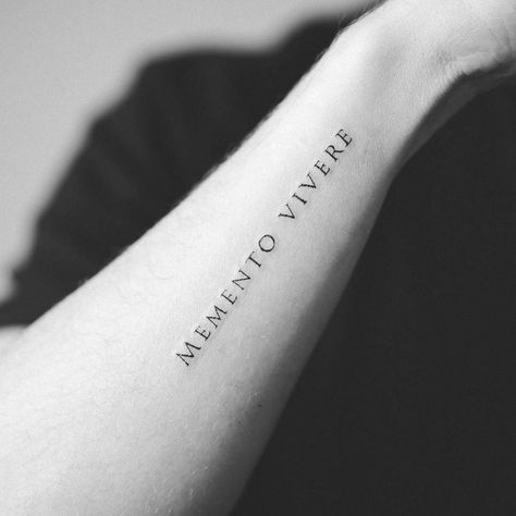 MEMENTO VIVERE Memento Vivere Tattoo Ideas, Latin Word Tattoos, Italian Words Tattoo, Memento Vivere Tattoo, Italian Quote Tattoos, Memento Tattoo, Memento Mori Tattoo, Meaningful Word Tattoos, Latin Tattoo