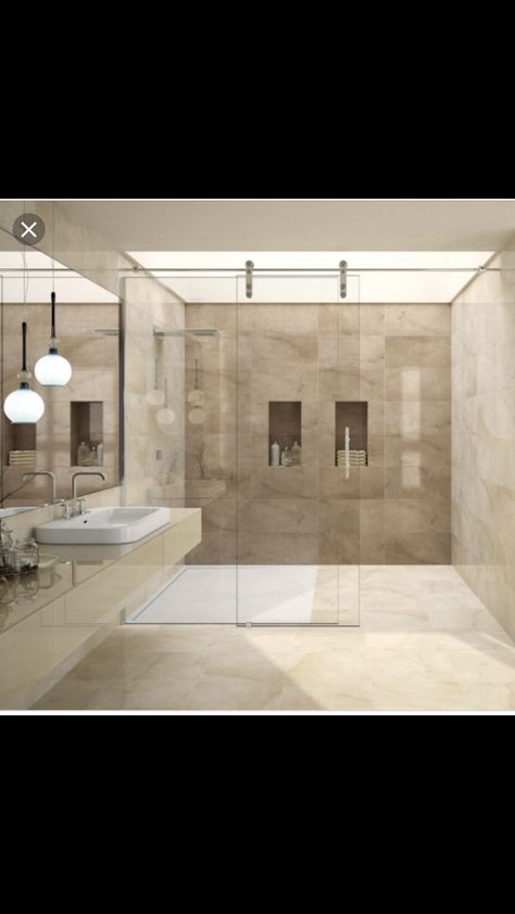 Beige Tile Bathroom, Brown Tile Bathroom, Bathroom Feature Wall, Cream Bathroom, Brown Tile, Modern Bathroom Tile, Room Brown, Beige Bathroom, Brown Bathroom