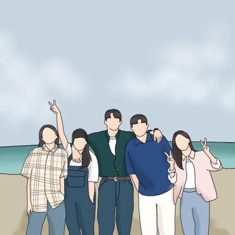 Korean Friends Aesthetic, Kdrama Illustration Art, Kdrama Drawing, Kdrama Illustration, Korean Animation, Art Illustration Aesthetic, Friendship Images, Book Photography Instagram, Simple Character