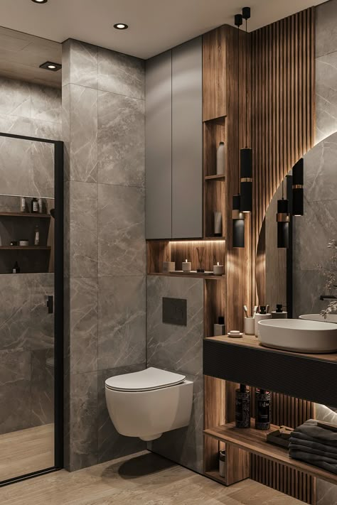 Loft style apartment :: Behance Bathroom Design Storage, Bathrooms With Storage, Bathroom Design 2024, Dream Bathrooms Luxury Modern, Washroom Design Ideas, Modern Toilet Design, Modern Washroom Design, Architecture Bathroom Design, Design Interior Baie