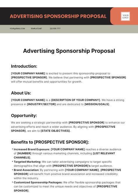 Create Sponsorship Proposal Documents with Template.net’s Free Easy Editable Templates. Browse Through the Website’s Creative Sample Documents Templates with Different Formats, from a One Page Event Sponsorship Proposal Letter, Sports Sponsorship Package Cover Letter to a Sponsorship Request letter. We Can Make Your Life Easier. Download a Template Today! Sponsorship Package Design Layout, Sponsorship Proposal Design, Sponsorship Brochure Templates, Event Sponsorship Proposal Templates, Event Sponsorship Proposal, Sponsorship Package, Sponsorship Letter, Article Template, Request Letter