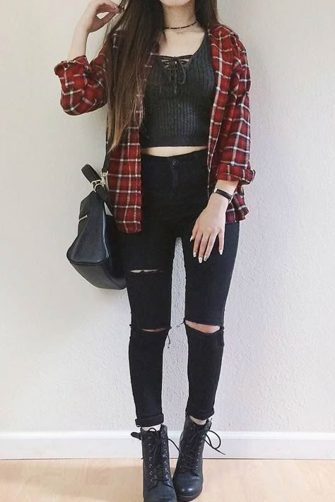 Flannel Fall Outfits, Mode Ulzzang, Look Grunge, Flannel Outfits, Neue Outfits, Foto Poses, Rock Chic, Summer Fashion Outfits, Cute Summer Outfits