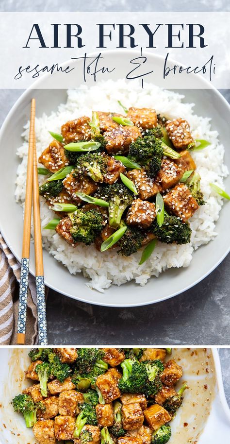 Air Fryer Sesame Tofu and Broccoli Tofu And Broccoli, Sesame Tofu, Bbq Tofu, How To Press Tofu, Sesame Sauce, Crispy Tofu, Baked Tofu, Extra Firm Tofu, Vegan Bowls