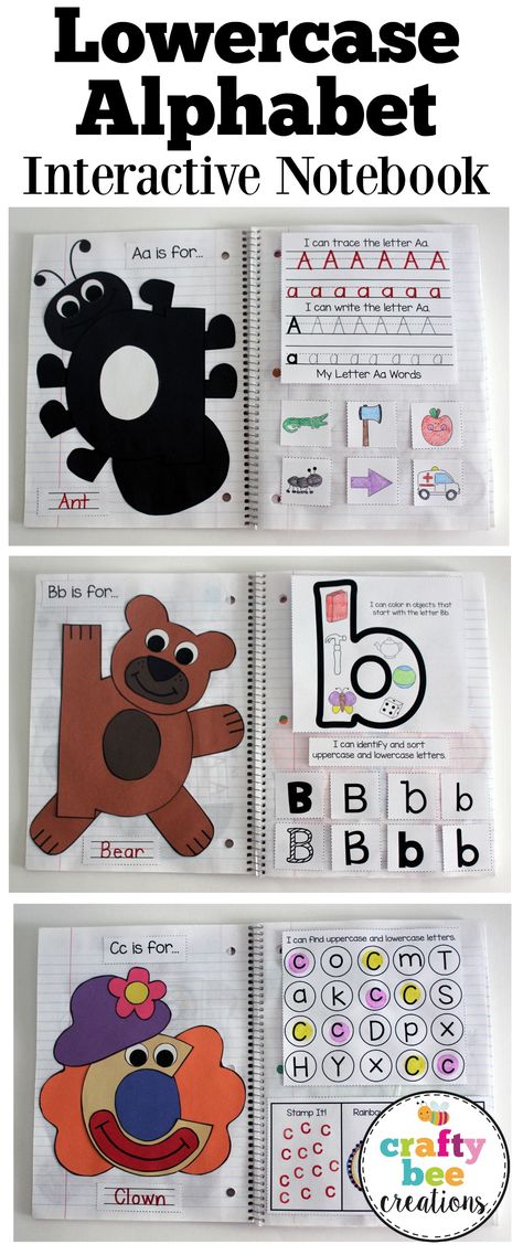 The Lowercase Interactive Alphabet Notebook is here!  Great for letter recognition and writing while making a fun letter craft.  Includes 3 different right side layouts and is great for a wide range of ages. Alphabet For Preschool, Letter Fluency, Interactive Alphabet Notebooks, Alphabet Notebook, Activity Binder, Learn Alphabet, Alphabet Song, Letter Craft, Abc Activities