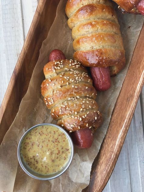 Paleo pretzel dogs | | cassava flour recipes Paleo Pretzels, Cassava Flour Recipes, Pretzel Dogs, Hot Dog Bun, Pretzel Recipe, Best Party Food, Pretzels Recipe, Cassava Flour, Pigs In A Blanket