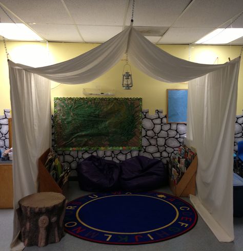 DIY faux tent for our Kids' Co. school age class summer camping theme Summer Camping Ideas, Camping Crafts For Kids, Camping Classroom, Sunday School Rooms, School Age Activities, Camping Theme Classroom, Diy Tent, Tent Decorations, Kids Tents