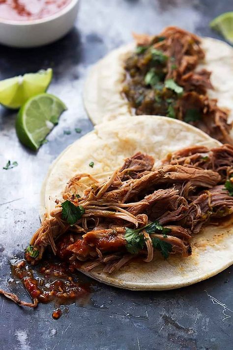 Slow Cooker Pork Carnitas - Creme De La Crumb Super Bowl Crockpot, Pork Taco, Super Bowl Food Easy, Instant Pot Pulled Pork, Summer Slow Cooker Recipes, Street Taco, Pork Crockpot Recipes, Pork Carnitas Slow Cooker, Slow Cooker Dinner Recipes