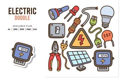 Electric Tools Handdrawn Doodle by yellowline_std on Envato Elements Electricity Doodle, Electricity Drawing, Electronics Drawing, Electrical Drawing, 2023 Bujo, Electrical Hand Tools, Electronics Illustration, Creative Mind Map, Classroom Wall Decor