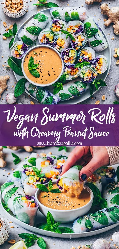 Vegan Summer Rolls With Peanut Sauce, Vegan Salad Rolls, Summer Meals Vegan, Simple Vegan Appetizers, Vegan Summer Dishes, Vegan Picnic Recipes, Summer Vegan Dinner Ideas, Picnic Food Ideas Vegan, Vegan Picnic Food Ideas