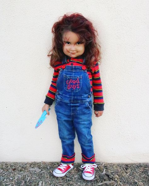 Fantasia Halloween Chuck, Chucky Costume For Toddler, Diy Chucky Costume Kids, Chucky Halloween Costume Toddler, Penelope Costume, Toddler Chucky Costume, Diy Chucky Costume, Chucky Costume For Kids, Chucky Outfit