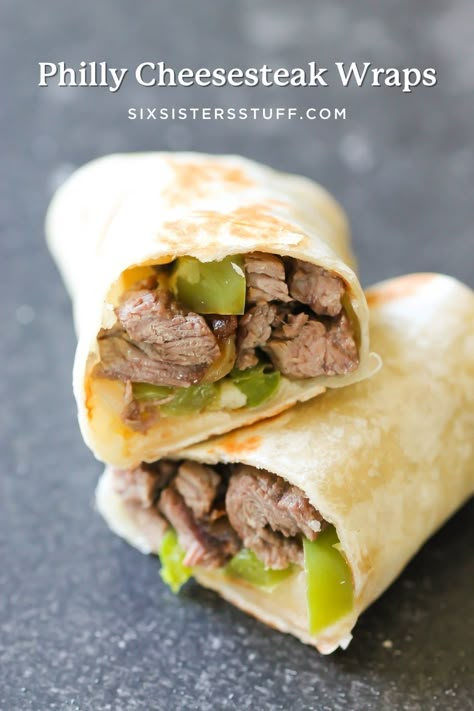 Philly Cheesesteak Wraps, Lime Steak, Steak Wraps, Beef Wraps, Slow Cooker Freezer Meals, Six Sisters Stuff, Easy Freezer Meals, Cheese Steak, Philly Cheese