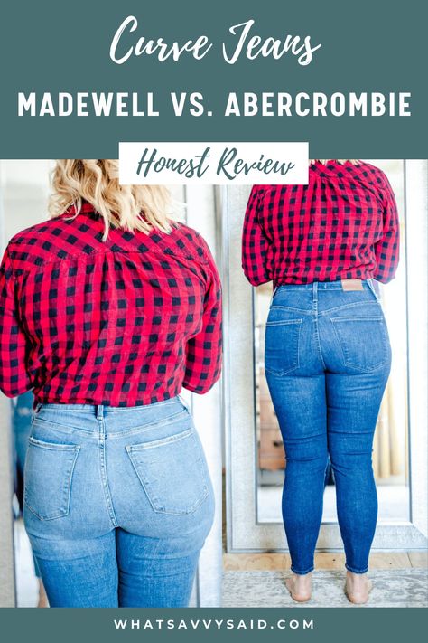 If you're trying to find the perfect curve-friendly pair of jeans, I feel you! It can be overwhelming, especially if you're looking for high waisted curve jeans! In this post, I'm sharing my honest review of the curve jeans by Madewell and Abercrombie and which one makes the best curvy high waisted denim for petite girls! Outfit ideas | Abercrombie jeans | denim review | best denim for plus size | high waisted denim | Abercrombie denim plus size Highwaist Outfit, Girls Outfit Ideas, Jeans Heels Outfit, Jean Skirt Outfits, The Best Jeans, Midsize Outfits, Midsize Fashion, Abercrombie Jeans, Curvy Shorts