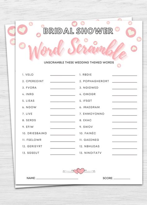 Bridal Shower Games Free Printables, Bridal Shower Word Scramble, Couple Shower Games, Fun Bridal Shower Games, Word Search Games, Bridal Shower Printables, Printable Bridal Shower Games, Unique Bridal Shower, Word Scramble