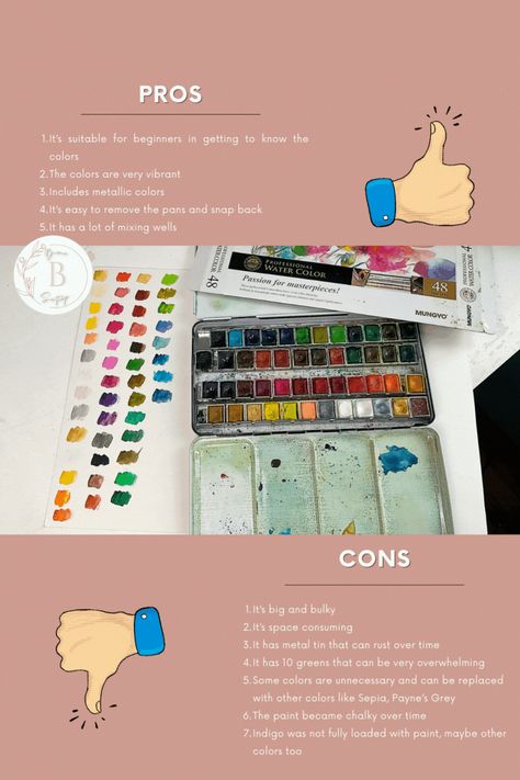 I’ve been using these paints since 2020, and it’s about time to share my experience using this Korean watercolor brand, Mungyo Professional Watercolor Pan Set 48 colors. Korean Watercolor, Painting With Watercolors, Watercolor Branding, Watercolor Pans, Professional Watercolor, Learn Watercolor, Watercolor Tips, Green With Blue, Watercolor Set