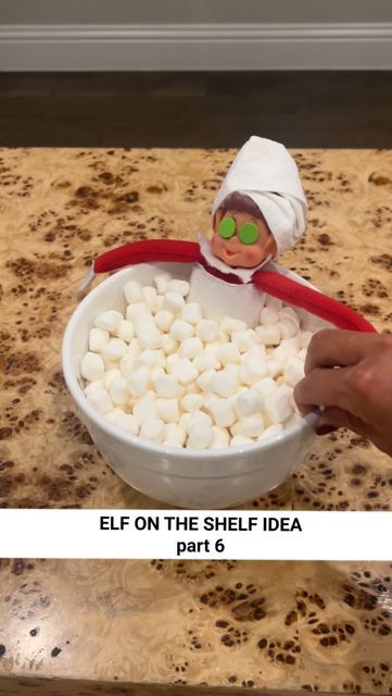 Mallory Lee | Stylish Mom | Dallas, TX on Instagram: "🧼✨Our elf is having a marshmallow bubble bath time today! 🛁🎅 Wrapped our elf in a cozy paper towel robe and head towel for the ultimate spa experience. Haha . . Send to a friend who has an elf 🎄 #elfontheshelf #elfontheshelfideas #elfonashelf #elfideas #christmastradition #kidschristmas #christmasmagic" Elf On The Shelf In Marshmallow Bath, Elf On The Shelf Marshmallow Bath, Marshmallow Elf On Shelf, Elf On The Shelf Hot Tub, Elf Bubble Bath, Elf With Marshmallows, Elf Ideas With Marshmallows, Elf Marshmallows, Marshmallow Elf On The Shelf Ideas