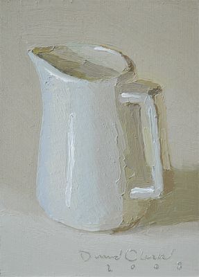 White Still Life Painting, David Oleski, White Still Life, Linen Board, White Gouache, Porcelain Pitcher, Cafe Art, Daily Painting, Paintings I Love