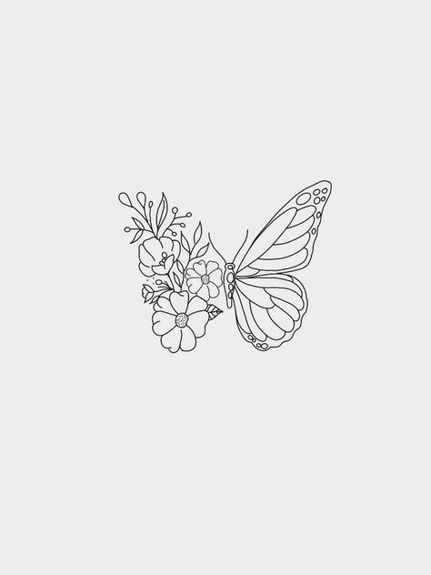 #tattoo #tattooideas #tattoosforwomen Aesthetic Butterfly Outline, Butterfly On Back Of Arm Tattoo, Butterfly Tattoo Outline, Butterfly Drawing Outline, Word Tattoo Ideas, Butterfly With Flowers, Minimal Tattoo Designs, Butterfly With Flowers Tattoo, Small Girly Tattoos