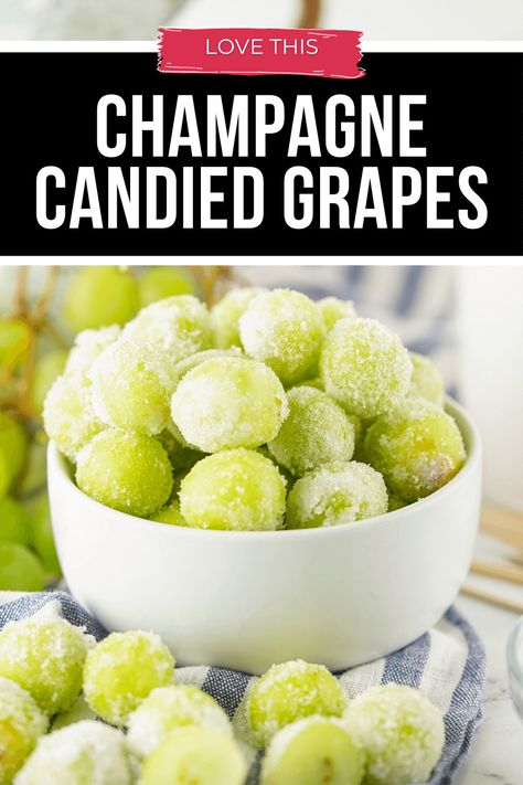 These Champagne Candied Grapes are a cool snack for summer, a pretty snack for the holidays, and the perfect boozy treat for New Year's. Sour Candy Grapes, Prosecco Grapes, Candied Grapes Recipe, Candied Grapes, Candy Grapes, Champagne Grapes, Sugared Grapes, Green Snacks, Healthy Candy