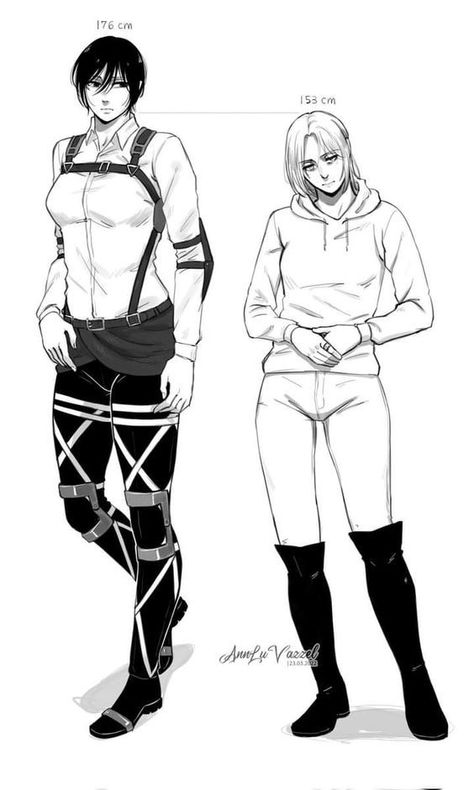 Mikasa Ackerman X Annie Leonhart, Mikasa X Annie, Height Comparison, Sweater Jewelry, Bags Under Eyes, Girls Ring, Head Tilt, Height Difference, Annie Leonhart