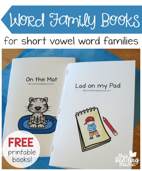 FREE Printable Word Family Books for Short Vowel Word Families - This Reading Mama Free Phonics Activities, Word Family Books, Kindergarten Word Families, Phonics Readers, Word Family Activities, Decodable Books, Phonics Free, Short Vowel Words, Phonics Books